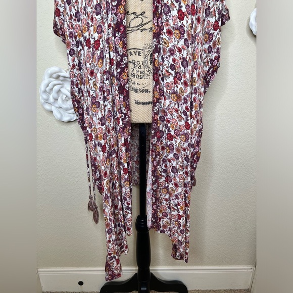 Knox Rose Floral Open Side Kimono Duster in Cream & Multicolor Size M/L - Picture 5 of 16